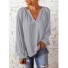 imageDokotoo Womens Long Sleeve Tops V Neck Shirts Dressy Casual Blouses Fall Outfits Trendy Clothes Clothes 2025Light Grey