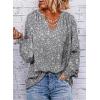 imageDokotoo Womens Long Sleeve Tops V Neck Shirts Dressy Casual Blouses Fall Outfits Trendy Clothes Clothes 2025Printgray