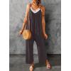 imageDokotoo Womens Loose Sleeveless Jumpsuits Adjustable Spaghetti Strap Stretchy Long Pant Romper Jumpsuit with PocketsA Brown