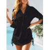 imageDokotoo Womens Summer Beach Cover Ups Casual V Neck Long Sleeve Swimsuit Coverup Pleated Solid Drawstring Dresses ShirtBlack