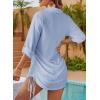 imageDokotoo Womens Summer Beach Cover Ups Casual V Neck Long Sleeve Swimsuit Coverup Pleated Solid Drawstring Dresses ShirtBlue