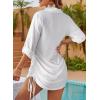 imageDokotoo Womens Summer Beach Cover Ups Casual V Neck Long Sleeve Swimsuit Coverup Pleated Solid Drawstring Dresses ShirtWhite