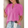imageDokotoo Womens Summer Business Casual Blouses V Neck Short Sleeve Shirts Hollow Out Cute Lace TopsBright Pink
