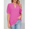imageDokotoo Womens Summer Business Casual Blouses V Neck Short Sleeve Shirts Hollow Out Cute Lace TopsBright Pink