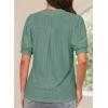 imageDokotoo Womens Summer Business Casual Blouses V Neck Short Sleeve Shirts Hollow Out Cute Lace TopsMist Green