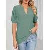 imageDokotoo Womens Summer Business Casual Blouses V Neck Short Sleeve Shirts Hollow Out Cute Lace TopsMist Green