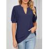 imageDokotoo Womens Summer Business Casual Blouses V Neck Short Sleeve Shirts Hollow Out Cute Lace TopsNavy Blue