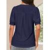 imageDokotoo Womens Summer Business Casual Blouses V Neck Short Sleeve Shirts Hollow Out Cute Lace TopsNavy Blue