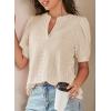 imageDokotoo Womens Summer Business Casual Blouses V Neck Short Sleeve Shirts Hollow Out Cute Lace TopsParchment