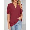 imageDokotoo Womens Summer Business Casual Blouses V Neck Short Sleeve Shirts Hollow Out Cute Lace TopsRed Dahlia