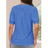 imageDokotoo Womens Summer Business Casual Blouses V Neck Short Sleeve Shirts Hollow Out Cute Lace TopsSky Blue