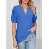 imageDokotoo Womens Summer Business Casual Blouses V Neck Short Sleeve Shirts Hollow Out Cute Lace TopsSky Blue