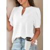 imageDokotoo Womens Summer Business Casual Blouses V Neck Short Sleeve Shirts Hollow Out Cute Lace TopsWhite