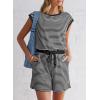 imageDokotoo Womens Summer Casual Rompers Striped Shorts Overalls Adjustable Drawstring Waist Jumpsuits One Piece OutfitsBlack