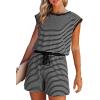 imageDokotoo Womens Summer Casual Rompers Striped Shorts Overalls Adjustable Drawstring Waist Jumpsuits One Piece OutfitsBlack
