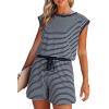 imageDokotoo Womens Summer Casual Rompers Striped Shorts Overalls Adjustable Drawstring Waist Jumpsuits One Piece OutfitsBlue