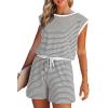 imageDokotoo Womens Summer Casual Rompers Striped Shorts Overalls Adjustable Drawstring Waist Jumpsuits One Piece OutfitsGray