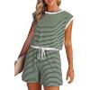 imageDokotoo Womens Summer Casual Rompers Striped Shorts Overalls Adjustable Drawstring Waist Jumpsuits One Piece OutfitsGreen