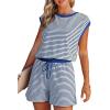imageDokotoo Womens Summer Casual Rompers Striped Shorts Overalls Adjustable Drawstring Waist Jumpsuits One Piece OutfitsSky Blue