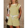 imageDokotoo Womens Summer Casual Rompers Striped Shorts Overalls Adjustable Drawstring Waist Jumpsuits One Piece OutfitsYellow