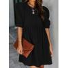 imageDokotoo Womens Summer Crewneck Puff Sleeve Babydoll Elegant Empire Waist Mini Swing Skater Dresses with Pockets1 Black 2