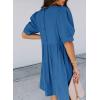imageDokotoo Womens Summer Crewneck Puff Sleeve Babydoll Elegant Empire Waist Mini Swing Skater Dresses with Pockets1 Blue 2