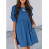 imageDokotoo Womens Summer Crewneck Puff Sleeve Babydoll Elegant Empire Waist Mini Swing Skater Dresses with Pockets1 Blue 2