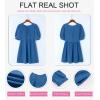 imageDokotoo Womens Summer Crewneck Puff Sleeve Babydoll Elegant Empire Waist Mini Swing Skater Dresses with Pockets1 Blue 2