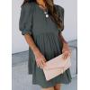 imageDokotoo Womens Summer Crewneck Puff Sleeve Babydoll Elegant Empire Waist Mini Swing Skater Dresses with Pockets1 Gray