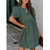 imageDokotoo Womens Summer Crewneck Puff Sleeve Babydoll Elegant Empire Waist Mini Swing Skater Dresses with Pockets1 Green