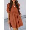 imageDokotoo Womens Summer Crewneck Puff Sleeve Babydoll Elegant Empire Waist Mini Swing Skater Dresses with Pockets1 Orange