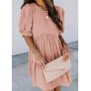 imageDokotoo Womens Summer Crewneck Puff Sleeve Babydoll Elegant Empire Waist Mini Swing Skater Dresses with Pockets1 Pink