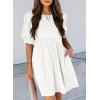 imageDokotoo Womens Summer Crewneck Puff Sleeve Babydoll Elegant Empire Waist Mini Swing Skater Dresses with Pockets1 White 2