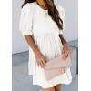 imageDokotoo Womens Summer Crewneck Puff Sleeve Babydoll Elegant Empire Waist Mini Swing Skater Dresses with Pockets1 White 2