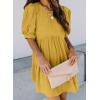 imageDokotoo Womens Summer Crewneck Puff Sleeve Babydoll Elegant Empire Waist Mini Swing Skater Dresses with Pockets1 Yellow