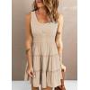 imageDokotoo Womens Summer Dresses 2025 Sleeveless Button Down Smocked Empire Waist Ruffle Tiered Casual Swing Mini DressApricot