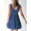 imageDokotoo Womens Summer Dresses 2025 Sleeveless Button Down Smocked Empire Waist Ruffle Tiered Casual Swing Mini DressBlue