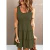 imageDokotoo Womens Summer Dresses 2025 Sleeveless Button Down Smocked Empire Waist Ruffle Tiered Casual Swing Mini DressGreen 609