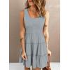 imageDokotoo Womens Summer Dresses 2025 Sleeveless Button Down Smocked Empire Waist Ruffle Tiered Casual Swing Mini DressGrey 2011