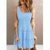 imageDokotoo Womens Summer Dresses 2025 Sleeveless Button Down Smocked Empire Waist Ruffle Tiered Casual Swing Mini DressLight Blue