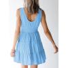 imageDokotoo Womens Summer Dresses 2025 Sleeveless Button Down Smocked Empire Waist Ruffle Tiered Casual Swing Mini DressLight Blue
