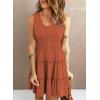 imageDokotoo Womens Summer Dresses 2025 Sleeveless Button Down Smocked Empire Waist Ruffle Tiered Casual Swing Mini DressOrange