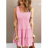 imageDokotoo Womens Summer Dresses 2025 Sleeveless Button Down Smocked Empire Waist Ruffle Tiered Casual Swing Mini DressPink 10