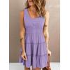 imageDokotoo Womens Summer Dresses 2025 Sleeveless Button Down Smocked Empire Waist Ruffle Tiered Casual Swing Mini DressPurple