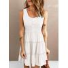 imageDokotoo Womens Summer Dresses 2025 Sleeveless Button Down Smocked Empire Waist Ruffle Tiered Casual Swing Mini DressWhite