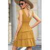 imageDokotoo Womens Summer Dresses 2025 Sleeveless Button Down Smocked Empire Waist Ruffle Tiered Casual Swing Mini DressYellow