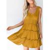 imageDokotoo Womens Summer Dresses 2025 Sleeveless Button Down Smocked Empire Waist Ruffle Tiered Casual Swing Mini DressYellow