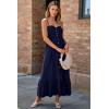 imageDokotoo Womens Summer Dresses 2025 Sleeveless Spaghetti Strap Button Down Smocked Beach Vacation Long Maxi Dress with PocketsBlue