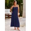 imageDokotoo Womens Summer Dresses 2025 Sleeveless Spaghetti Strap Button Down Smocked Beach Vacation Long Maxi Dress with PocketsBlue
