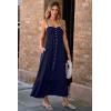 imageDokotoo Womens Summer Dresses 2025 Sleeveless Spaghetti Strap Button Down Smocked Beach Vacation Long Maxi Dress with PocketsBlue